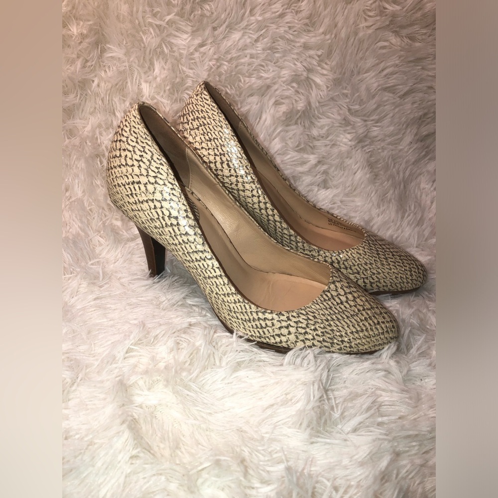 Cole Haan Cream and Brown Snake Patterned Heels - Picture 4 of 10